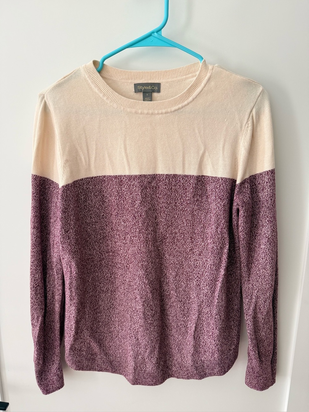 Style & Co. Two-Tone Cream and Mauve Cotton Sweater - Size S